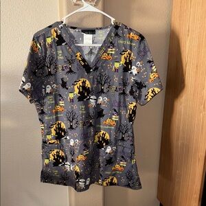 Cherokee Gray Halloween Scrub Top large